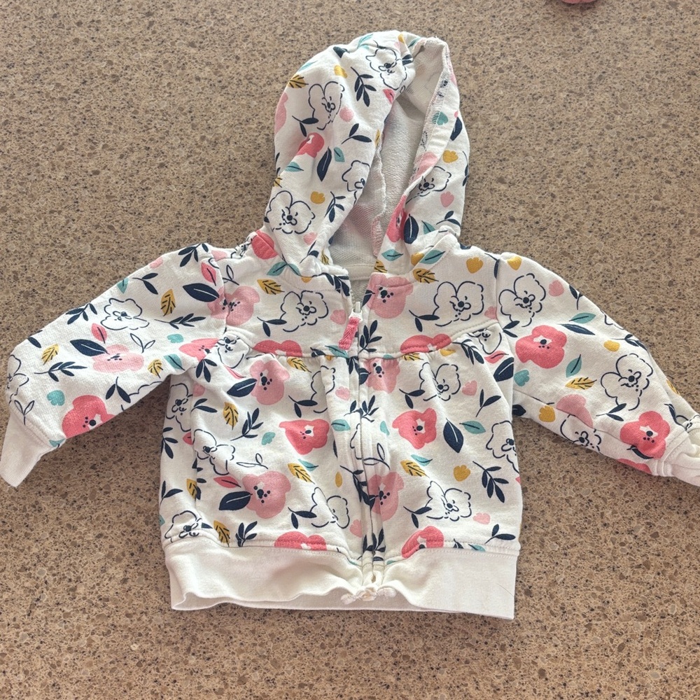 Carter's White Floral Hooded Zip Sweatshirt with Pink & Yellow Accents